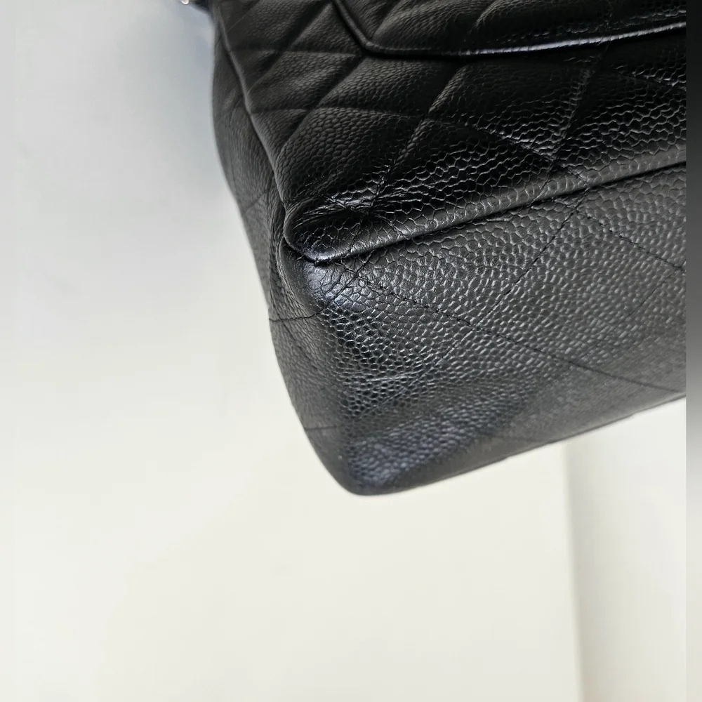 Chanel Black Quilted Caviar Leather Classic Jumbo Single Flap Bag